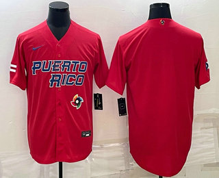 Men%27s Puerto Rico Baseball Blank 2023 Red World Baseball Classic Stitched Jersey